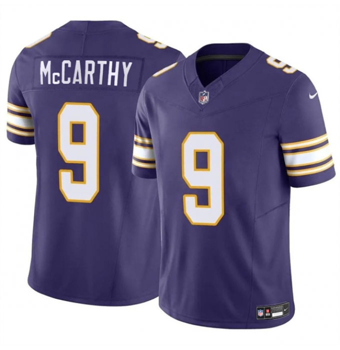 Youth Minnesota Vikings #9 J.J. McCarthy Purple 2024 Draft F.U.S.E. Throwback Vapor Untouchable Limited Football Stitched Jersey