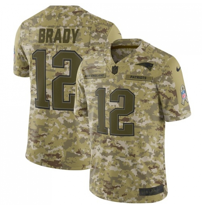 Men's Nike New England Patriots #12 Tom Brady Limited Camo 2018 Salute to Service NFL Jersey