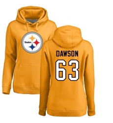 NFL Women's Nike Pittsburgh Steelers #63 Dermontti Dawson Gold Name & Number Logo Pullover Hoodie