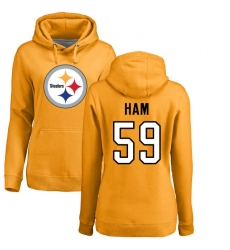 NFL Women's Nike Pittsburgh Steelers #59 Jack Ham Gold Name & Number Logo Pullover Hoodie