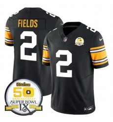 Men's Pittsburgh Steelers #2 Justin Fields Black 2024 F U S E 50th Anniversary Of Super Bowl IX Vapor Untouchable Limited Stitched Jersey