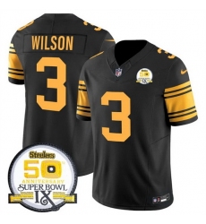 Men's Pittsburgh Steelers #3 Russell Wilson Black 2024 F U S E 50th Anniversary Of Super Bowl IX Color Rush Limited Stitched Jersey