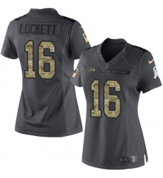 Women's Nike Seattle Seahawks #16 Tyler Lockett Limited Black 2016 Salute to Service NFL Jersey