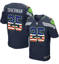 Men's Nike Seattle Seahawks #25 Richard Sherman Elite Navy Blue Home USA Flag Fashion NFL Jersey