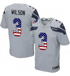 Men's Nike Seattle Seahawks #3 Russell Wilson Elite Grey Alternate USA Flag Fashion NFL Jersey