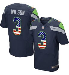 Men's Nike Seattle Seahawks #3 Russell Wilson Elite Navy Blue Home USA Flag Fashion NFL Jersey