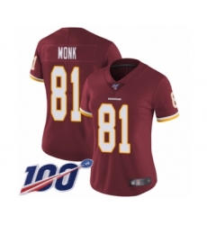 Women's Washington Redskins #81 Art Monk Burgundy Red Team Color Vapor Untouchable Limited Player 100th Season Football Jersey