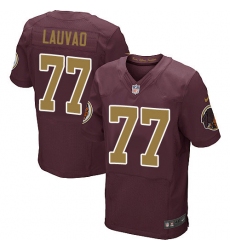 Men's Nike Washington Redskins #77 Shawn Lauvao Elite Burgundy Red/Gold Number Alternate 80TH Anniversary NFL Jersey