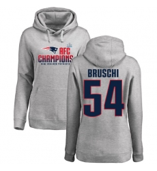Women's Nike New England Patriots #54 Tedy Bruschi Heather Gray 2017 AFC Champions Pullover Hoodie