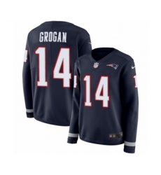 Women's Nike New England Patriots #14 Steve Grogan Limited Navy Blue Therma Long Sleeve NFL Jersey