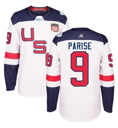 Men's Adidas Team USA #9 Zach Parise Authentic White Home 2016 World Cup Ice Hockey Jersey