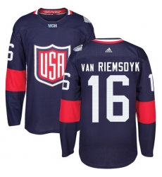 Men's Adidas Team USA #16 James van Riemsdyk Authentic Navy Blue Away 2016 World Cup Ice Hockey Jersey