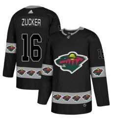 Men's Adidas Minnesota Wild #16 Jason Zucker Authentic Black Team Logo Fashion NHL Jersey