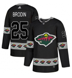 Men's Adidas Minnesota Wild #25 Jonas Brodin Authentic Black Team Logo Fashion NHL Jersey