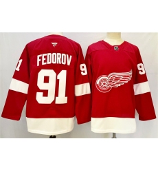 Men's Detroit Red Wings #91 Sergei Fedorov Red 2024-25 Home Stitched Jersey