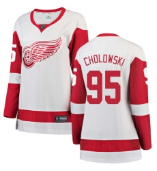 Women's Detroit Red Wings #95 Dennis Cholowski Authentic White Away Fanatics Branded Breakaway NHL Jersey