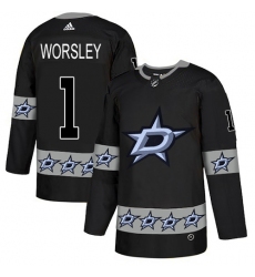Men's Adidas Dallas Stars #1 Gump Worsley Authentic Black Team Logo Fashion NHL Jersey
