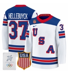 Men's USA #37 Connor Hellebuyck Home White 2026 Olympic Hockey Jersey