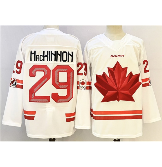 Men's Canada Hockey #29 Nathan MacKinnon White Stitched Jersey