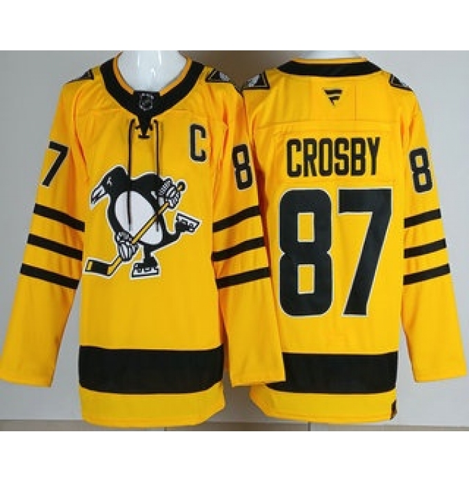 Men's Pittsburgh Penguins #87 Sidney Crosby Yellow Alternate Authentic Jersey
