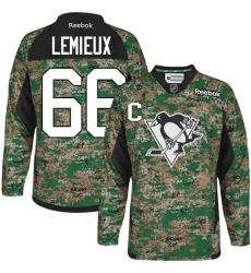 Men's Reebok Pittsburgh Penguins #66 Mario Lemieux Premier Camo Veterans Day Practice NHL Jersey