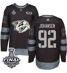 Men's Adidas Nashville Predators #92 Ryan Johansen Premier Black 1917-2017 100th Anniversary 2017 Stanley Cup Final NHL Jersey