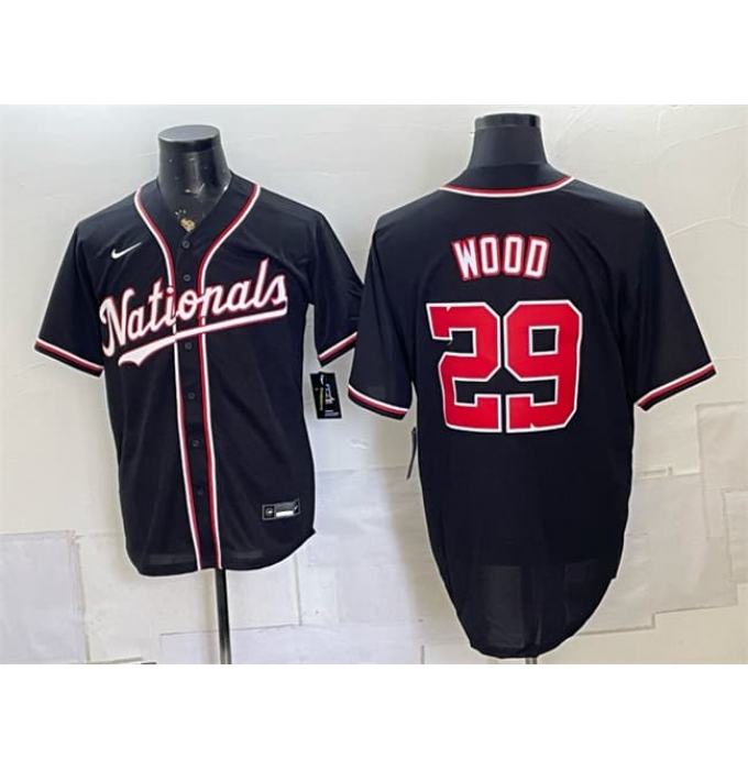 Men's Washington Nationals #29 James Wood 2026 Fashion Replica Black Out Stitched Baseball Jersey