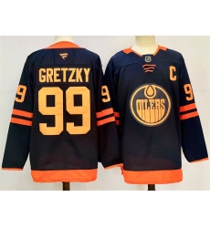 Men's Edmonton Oilers #99 Wayne Gretzky Navy 2024-25 C Stitched Jersey