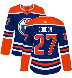 Women's Adidas Edmonton Oilers #27 Boyd Gordon Authentic Royal Blue Alternate NHL Jersey