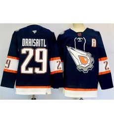 Men's Edmonton Oilers #29 Leon Draisaitl Navy 2024-25 With A Reverse Retro Stitched Jersey