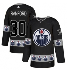 Men's Adidas Edmonton Oilers #30 Bill Ranford Authentic Black Team Logo Fashion NHL Jersey
