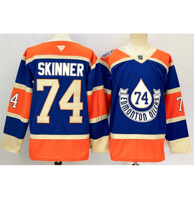 Men's Edmonton Oilers #74 Stuart Skinner Royal 2024-25 Heritage Classic Primegreen Stitched Jersey