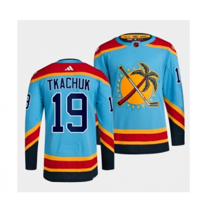 Men's Florida Panthers #19 Matthew Tkachuk Blue 2022 Reverse Retro Stitched Jersey