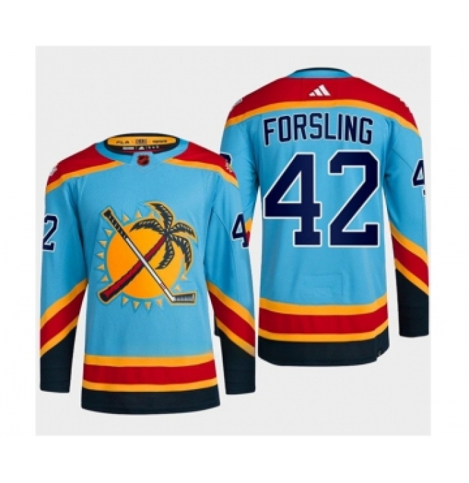 Men's Florida Panthers #42 Gustav Forsling Blue 2022-23 Reverse Retro Stitched Jersey