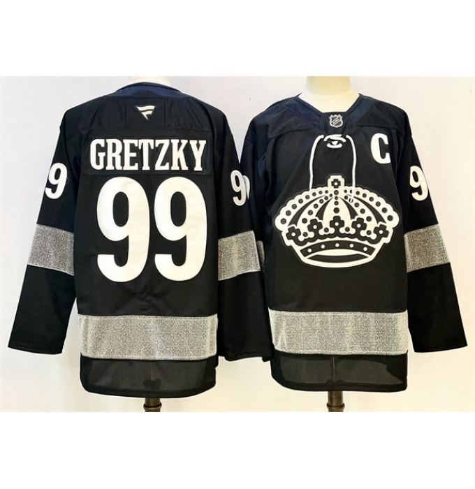 Men's Los Angeles Kings #99 Wayne Gretzky Black With C Alternate Stitched Hockey Jersey