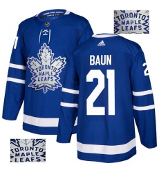 Men's Adidas Toronto Maple Leafs #21 Bobby Baun Authentic Royal Blue Fashion Gold NHL Jersey