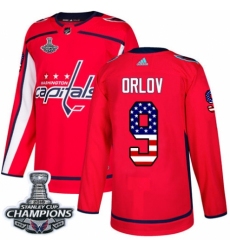 Men's Adidas Washington Capitals #9 Dmitry Orlov Authentic Red USA Flag Fashion 2018 Stanley Cup Final Champions NHL Jersey