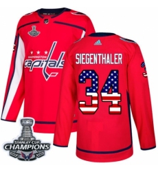 Men's Adidas Washington Capitals #34 Jonas Siegenthaler Authentic Red USA Flag Fashion 2018 Stanley Cup Final Champions NHL Jersey