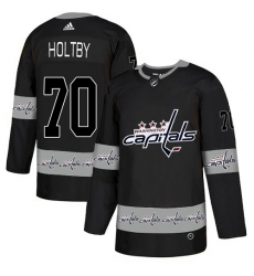 Men's Adidas Washington Capitals #70 Braden Holtby Authentic Black Team Logo Fashion NHL Jersey