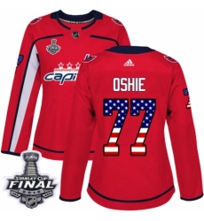 Women's Adidas Washington Capitals #77 T.J. Oshie Authentic Red USA Flag Fashion 2018 Stanley Cup Final NHL Jersey