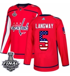 Men's Adidas Washington Capitals #5 Rod Langway Authentic Red USA Flag Fashion 2018 Stanley Cup Final NHL Jersey