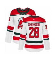 Women's Adidas New Jersey Devils #28 Damon Severson Authentic White Alternate NHL Jersey