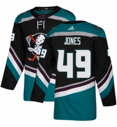 Men's Adidas Anaheim Ducks #49 Max Jones Premier Black Teal Alternate NHL Jersey