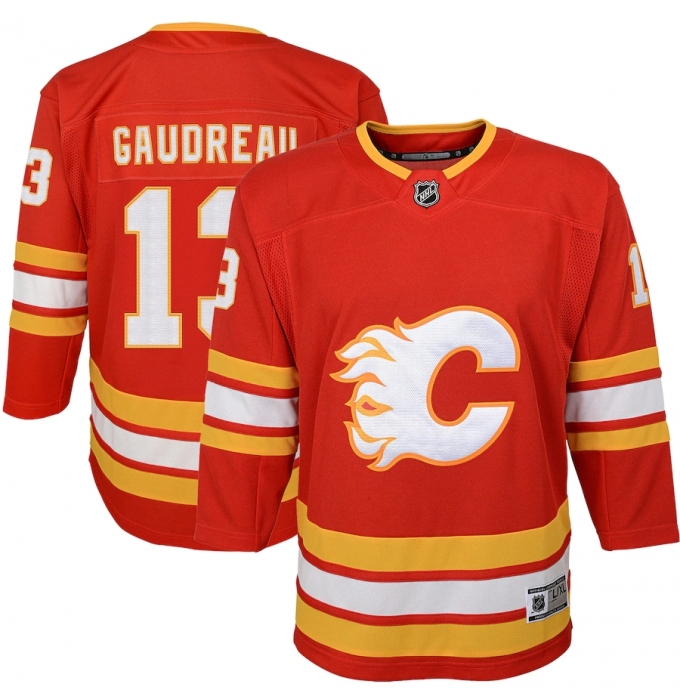 Youth Calgary Flames #13 Johnny Gaudreau Red 2020-21 Home Premier Player Jersey