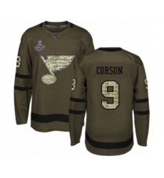 Men's St. Louis Blues #9 Shayne Corson Authentic Green Salute to Service 2019 Stanley Cup Champions Hockey Jersey