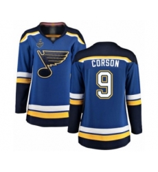 Women's St. Louis Blues #9 Shayne Corson Fanatics Branded Royal Blue Home Breakaway 2019 Stanley Cup Final Bound Hockey Jersey