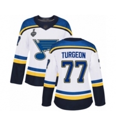 Women's St. Louis Blues #77 Pierre Turgeon Authentic White Away 2019 Stanley Cup Final Bound Hockey Jersey