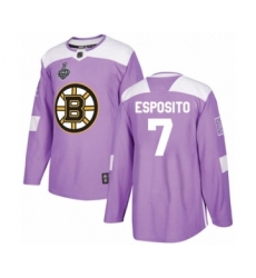 Men's Boston Bruins #7 Phil Esposito Authentic Purple Fights Cancer Practice 2019 Stanley Cup Final Bound Hockey Jersey