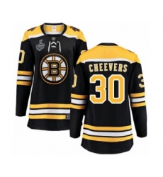 Women's Boston Bruins #30 Gerry Cheevers Authentic Black Home Fanatics Branded Breakaway 2019 Stanley Cup Final Bound Hockey Jersey