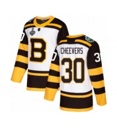 Youth Boston Bruins #30 Gerry Cheevers Authentic White Winter Classic 2019 Stanley Cup Final Bound Hockey Jersey